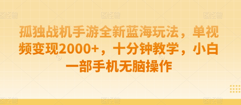 孤独战机手游全新蓝海玩法,单视频变现2000+,十分钟教学,小白一部手机无脑操作【揭秘】-淘金日记