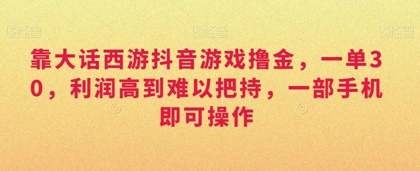 靠大话西游抖音游戏撸金,一单30,利润高到难以把持,一部手机即可操作,日入3000+【揭秘】-淘金日记