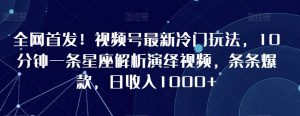 全网首发!视频号最新冷门玩法,10分钟一条星座解析演绎视频,条条爆款,日收入1000+【揭秘】-淘金日记
