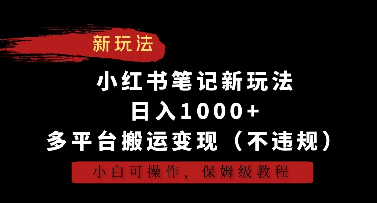 小红书笔记新玩法，日入1000+，多平台搬运变现（不违规），小白可操作，保姆级教程【揭秘】-淘金日记