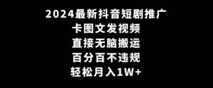 2024最新抖音短剧推广,卡图文发视频,直接无脑搬,百分百不违规,轻松月入1W+【揭秘】-淘金日记
