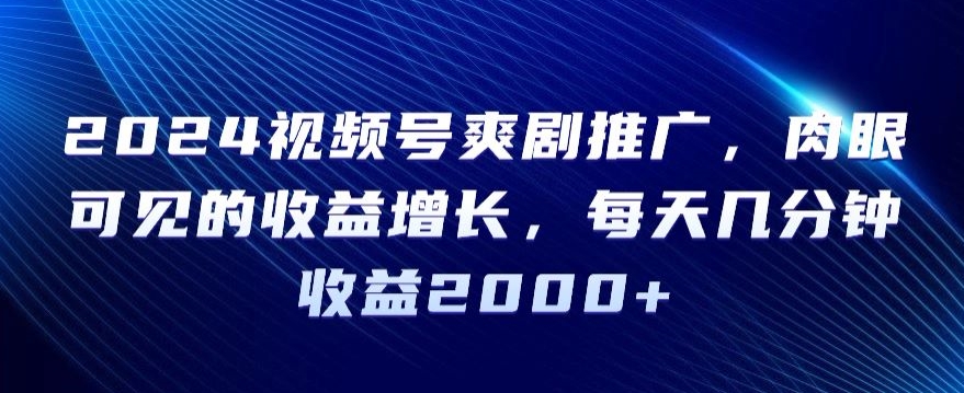2024视频号爽剧推广,肉眼可见的收益增长,每天几分钟收益2000+【揭秘】-淘金日记
