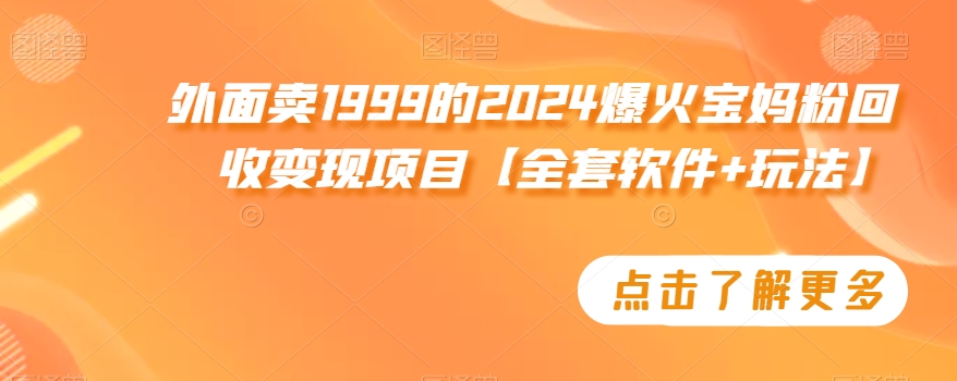 外面卖1999的2024爆火宝妈粉回收变现项目【全套软件+玩法】【揭秘】-淘金日记