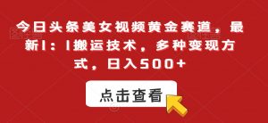 今日头条美女视频黄金赛道，最新1：1搬运技术，多种变现方式，日入500+【揭秘】-淘金日记