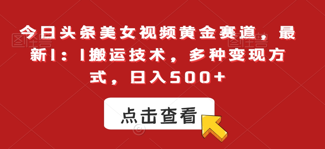 今日头条美女视频黄金赛道，最新1：1搬运技术，多种变现方式，日入500+【揭秘】-淘金日记
