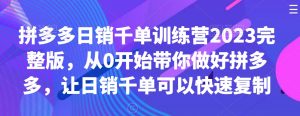 拼多多日销千单训练营2023完整版，从0开始带你做好拼多多，让日销千单可以快速复制-淘金日记
