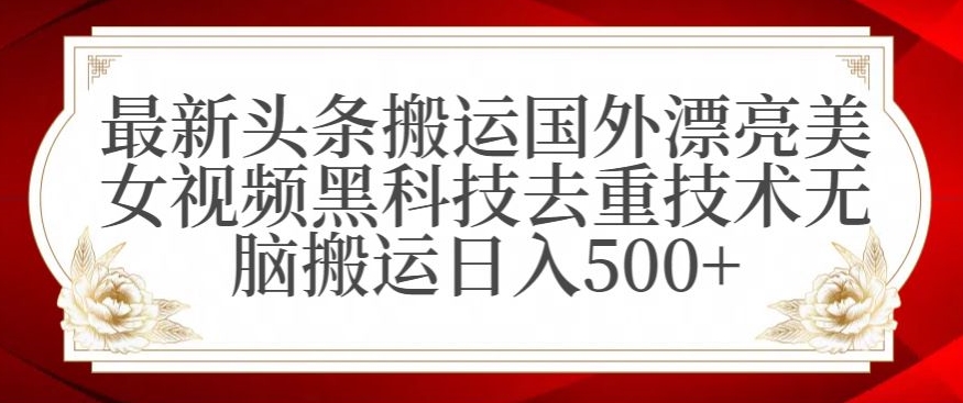 最新头条搬运国外漂亮美女视频黑科技去重技术无脑搬运日入500+【揭秘】-淘金日记
