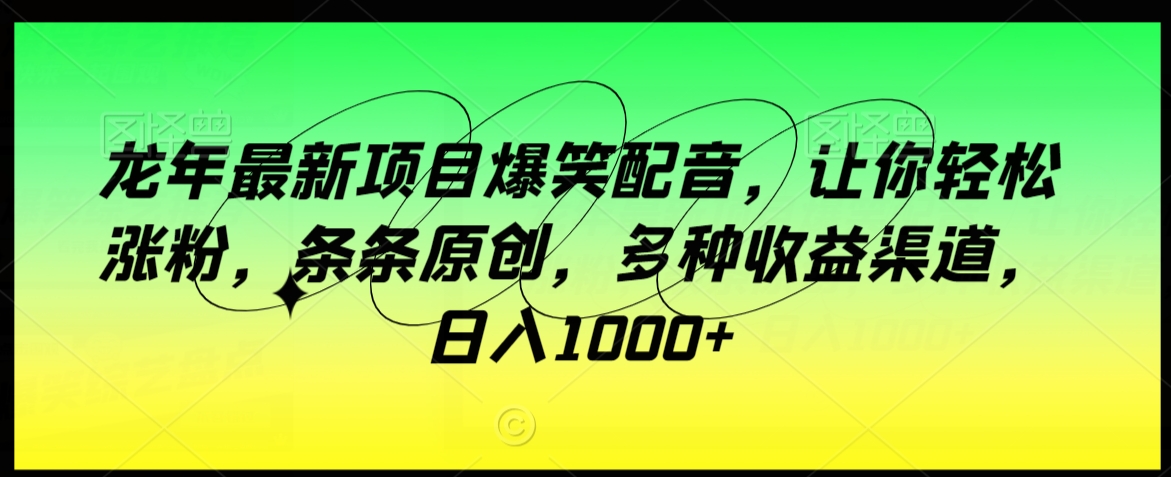 龙年最新项目爆笑配音,让你轻松涨粉,条条原创,多种收益渠道,日入1000+【揭秘】-淘金日记