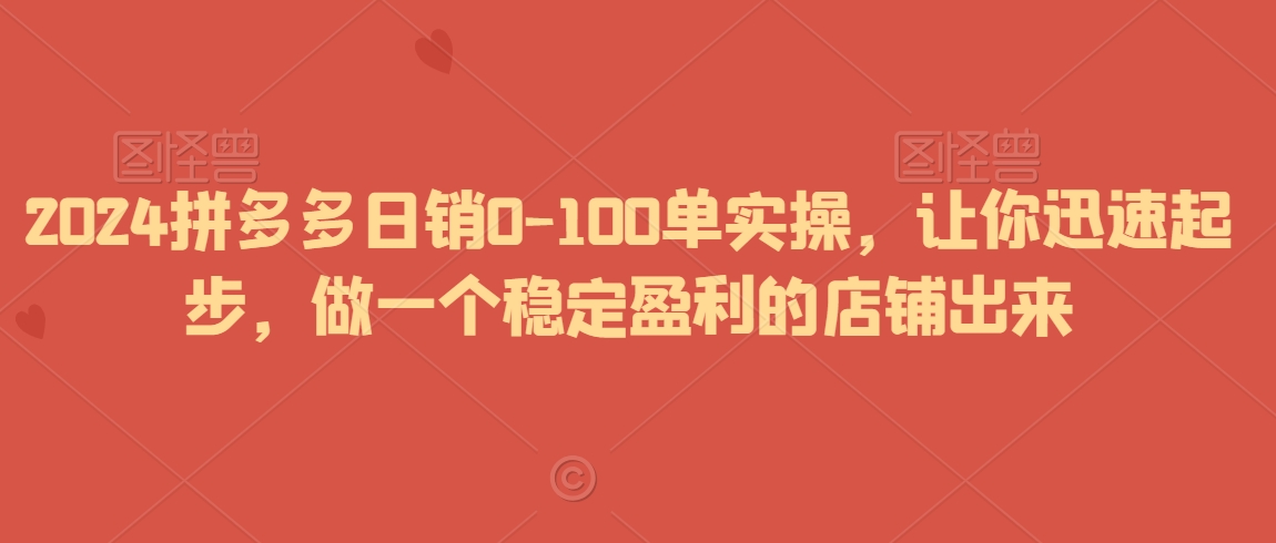 2024拼多多日销0-100单实操,让你迅速起步,做一个稳定盈利的店铺出来-淘金日记