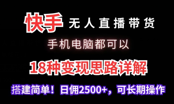 快手无人直播带货,手机电脑都可以,18种变现思路详解,搭建简单日佣2500+【揭秘】-淘金日记