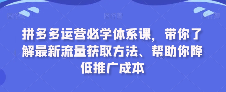 拼多多运营必学体系课，带你了解最新流量获取方法、帮助你降低推广成本-淘金日记