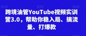 跨境油管YouTube视频实训营3.0，帮助你稳入局、搞流量、打爆款-淘金日记