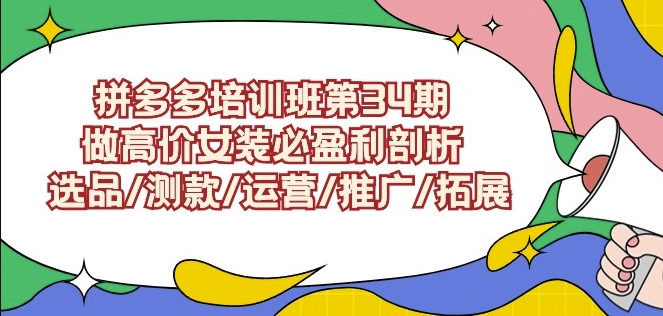 拼多多培训班第34期:做高价女装必盈利剖析选品/测款/运营/推广/拓展-淘金日记