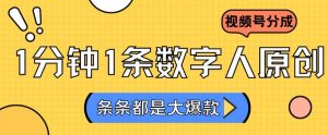 2024最新不露脸超火视频号分成计划，数字人原创日入3000+【揭秘】-淘金日记