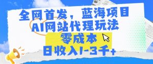 全网首发,蓝海项目,AI网站代理玩法,零成本日收入1-3千+【揭秘】-淘金日记