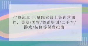 付费流量·巨量线索线上集训营课程,美发/美容/舞蹈培训/二手车/游戏/装修等付费投流-淘金日记