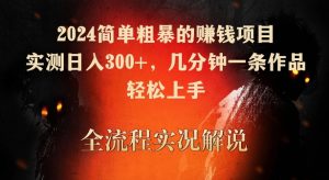 2024简单粗暴的赚钱项目,实测日入300+,几分钟一条作品,轻松上手【揭秘】-淘金日记
