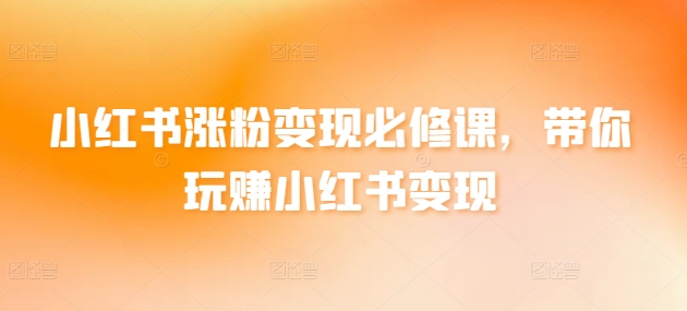 小红书涨粉变现必修课,带你玩赚小红书变现-淘金日记