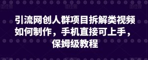 引流网创人群项目拆解类视频如何制作,手机直接可上手,保姆级教程【揭秘】-淘金日记