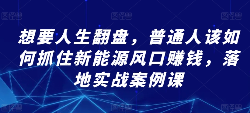 想要人生翻盘，普通人该如何抓住新能源风口赚钱，落地实战案例课-淘金日记