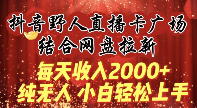 每天收入2000+,抖音野人直播卡广场,结合网盘拉新,纯无人,小白轻松上手【揭秘】-淘金日记