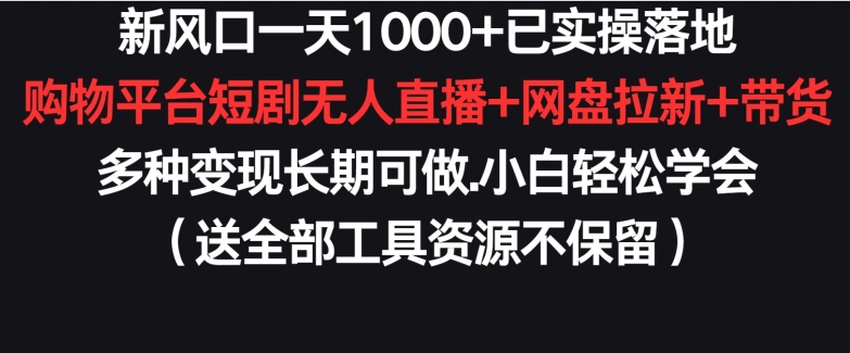 新风口一天1000+已实操落地购物平台短剧无人直播+网盘拉新+带货多种变现长期可做【揭秘】-淘金日记