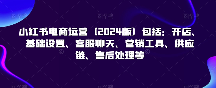 小红书电商运营(2024版)包括:开店、基础设置、客服聊天、营销工具、供应链、售后处理等-淘金日记