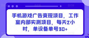 手机游戏广告变现项目,工作室内部实测项目,每天2小时,单设备单号30+【揭秘】-淘金日记