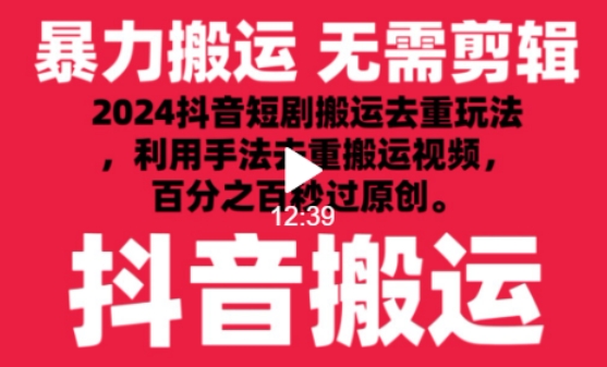 2024最新抖音搬运技术,抖音短剧视频去重,手法搬运,利用工具去重,达到秒过原创的效果【揭秘】-淘金日记