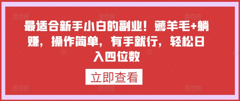 最适合新手小白的副业!薅羊毛+躺赚,操作简单,有手就行,轻松日入四位数【揭秘】-淘金日记