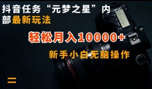 抖音任务“元梦之星”内部最新玩法,新手小白无脑操作,轻松月入10000+【揭秘】-淘金日记