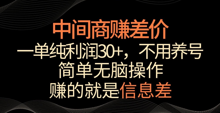 中间商赚差价，一单纯利润30+，简单无脑操作，赚的就是信息差，轻轻松松日入1000+【揭秘】-淘金日记