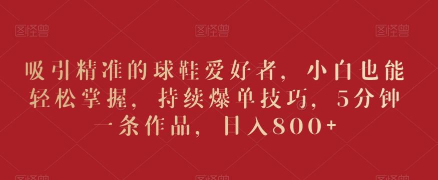 吸引精准的球鞋爱好者，小白也能轻松掌握，持续爆单技巧，5分钟一条作品，日入800+【揭秘】-淘金日记