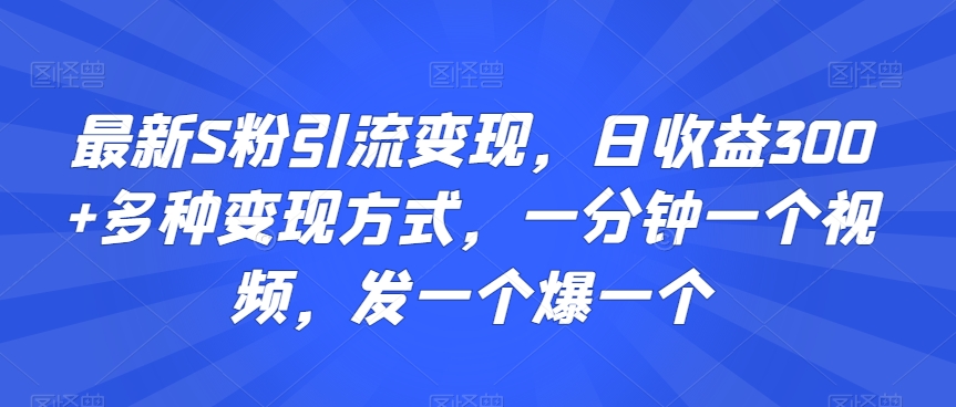 最新S粉引流变现，日收益300+多种变现方式，一分钟一个视频，发一个爆一个【揭秘】-淘金日记