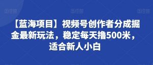 【蓝海项目】视频号创作者分成掘金最新玩法,稳定每天撸500米,适合新人小白【揭秘】-淘金日记