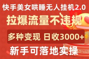 快手美女哄睡无人挂机2.0.拉爆流量不违规，多种变现途径，日收3000+，新手可落地实操【揭秘】-淘金日记
