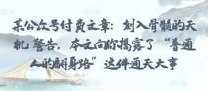 某公众号付费文章:刻入骨髓的天机: 警告,本文向你揭露了 “普通人的翻身路” 这件通天大事-淘金日记