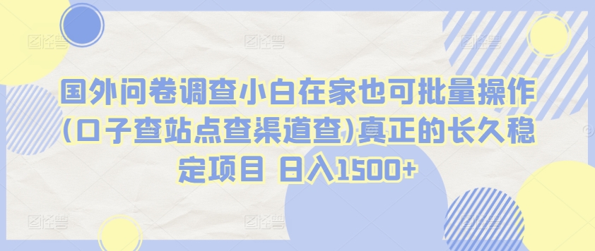 国外问卷调查小白在家也可批量操作(口子查站点查渠道查)真正的长久稳定项目 日入1500+【揭秘】-淘金日记