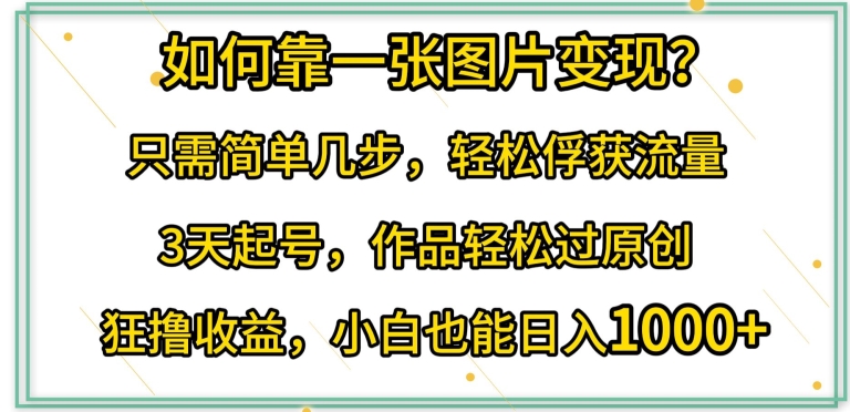 如何靠一张图片变现?只需简单几步,轻松俘获流量,3天起号,作品轻松过原创【揭秘】-淘金日记