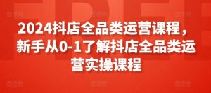 2024抖店全品类运营课程，新手从0-1了解抖店全品类运营实操课程-淘金日记