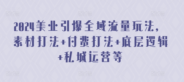 2024美业引爆全域流量玩法，素材打法 付费打法 底层逻辑 私城运营等-淘金日记