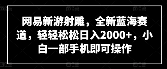 网易新游射雕，全新蓝海赛道，轻轻松松日入2000+，小白一部手机即可操作【揭秘】-淘金日记