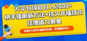 大平台项目日入2000+,快手播剧新方法+持久开播技术,狂撸磁力聚星【揭秘】-淘金日记