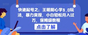 快速起号之:王明阳心学3.0玩法,暴力变现,小白轻松月入过万,保姆级教程【揭秘】-淘金日记