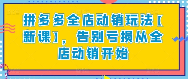 拼多多全店动销玩法【新课】,告别亏损从全店动销开始-淘金日记
