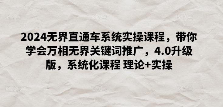 2024无界直通车系统实操课程,带你学会万相无界关键词推广,4.0升级版,系统化课程 理论+实操-淘金日记