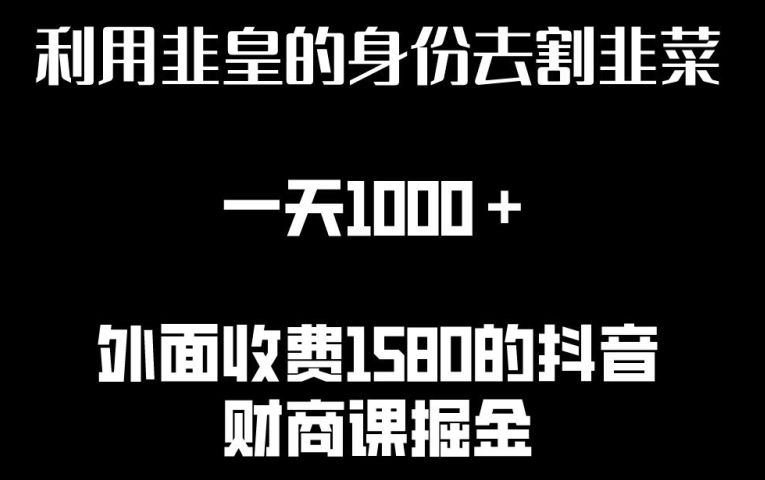 利用非皇的身份去割韭菜,一天1000+(附详细资源)【揭秘】-淘金日记