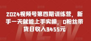 2024视频号第四期训练营,新手一天就能上手实操,0粉丝带货日收入3455元-淘金日记