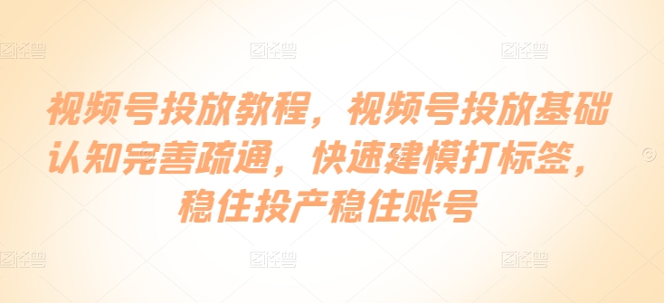 视频号投放教程,视频号投放基础认知完善疏通,快速建模打标签,稳住投产稳住账号-淘金日记