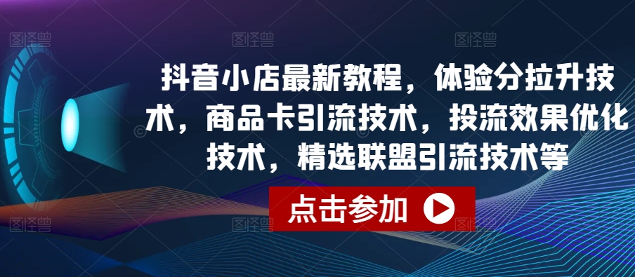抖音小店最新教程,体验分拉升技术,商品卡引流技术,投流效果优化技术,精选联盟引流技术等-淘金日记